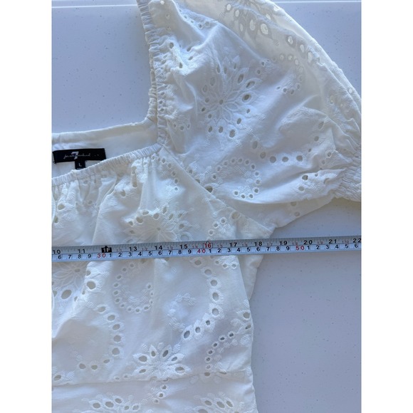 7 For All Mankind White Eyelet Puff Sleeve Mini Dress L Coquette Cottagecore - Picture 10 of 10